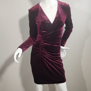 Vince Camuto Rich Burgundy Velvet Long Sleeve Dress